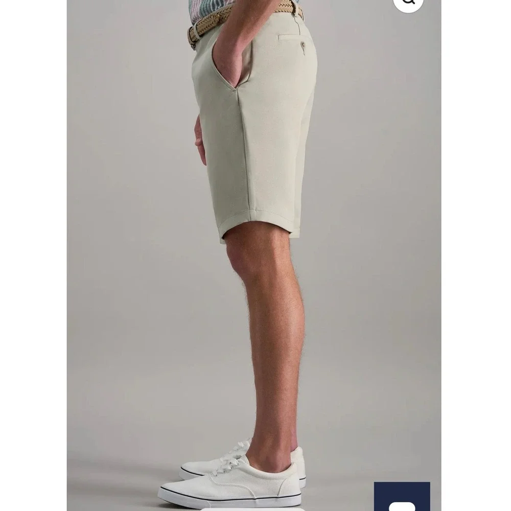 Haggar Cool 18 Shorts Mens 38 Khaki Performance Plain Front Moisture Wicking NWT